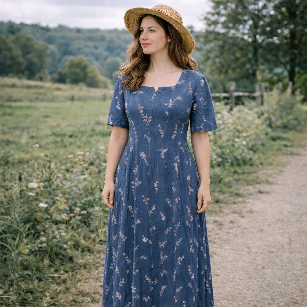 Vintage Country Casuals‎ Floral Maxi Dress Country Prairie Cottagecore Size 8